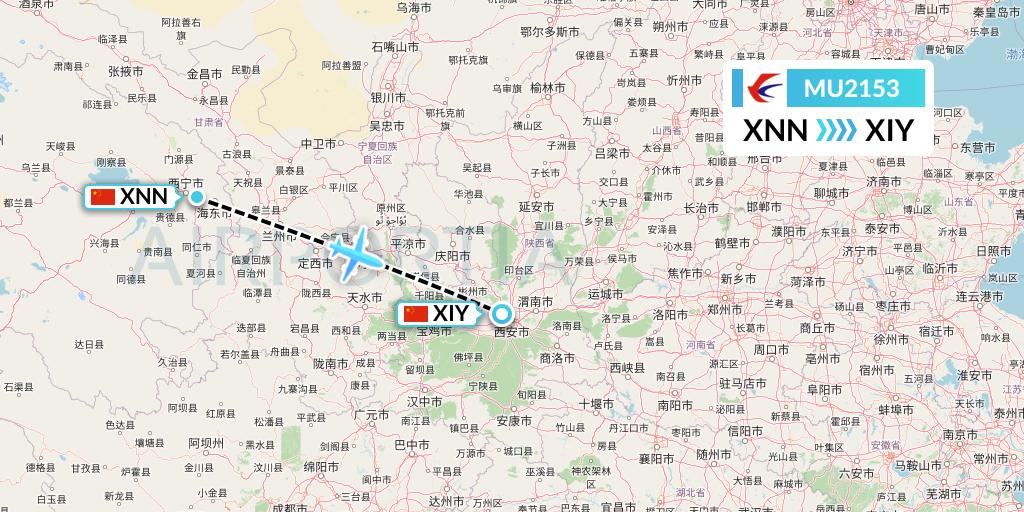 MU2153 China Eastern Airlines Flight Map: Xining to Xi'an