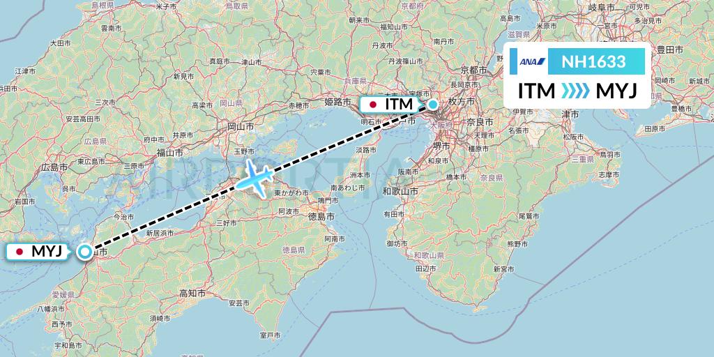 NH1633 All Nippon Airways Flight Map: Osaka to Matsuyama