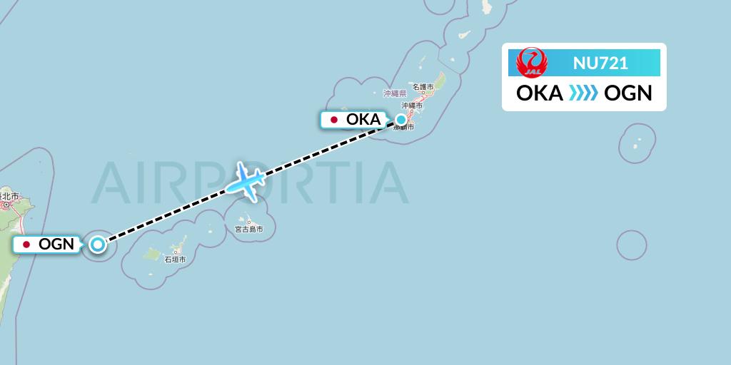 NU721 Japan Transocean Air Flight Map: Naha to Japan