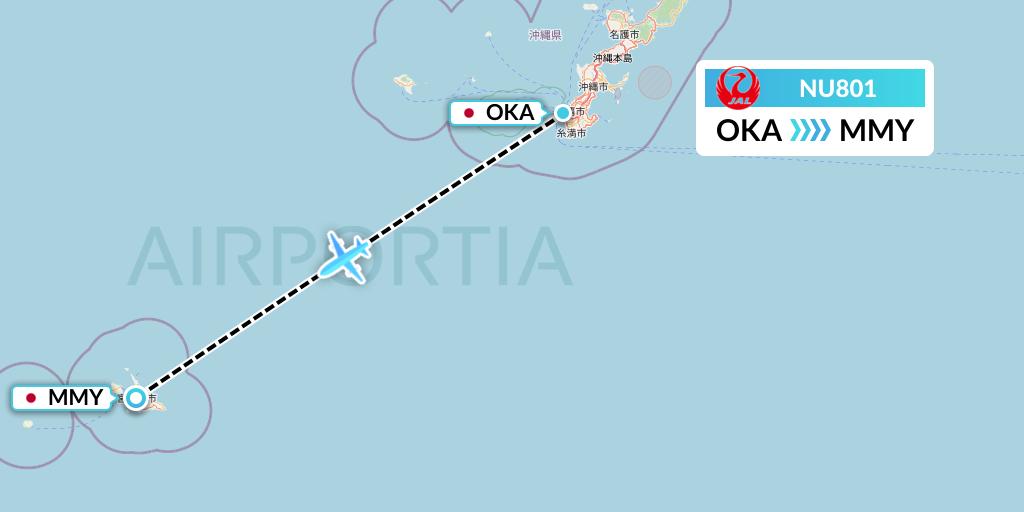 NU801 Japan Transocean Air Flight Map: Naha to Miyako