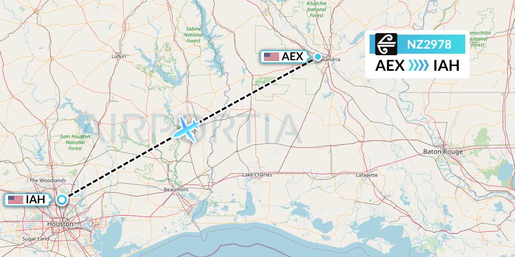 NZ2978 Air New Zealand Flight Map: Alexandria to Houston