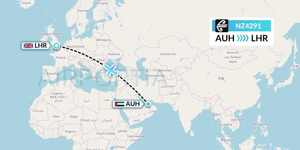 NZ4291 Air New Zealand Flight Map: Abu Dhabi to London