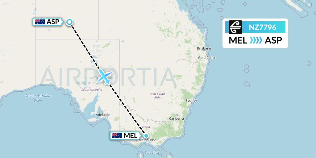 NZ7796 Air New Zealand Flight Map: Melbourne to Alice Springs