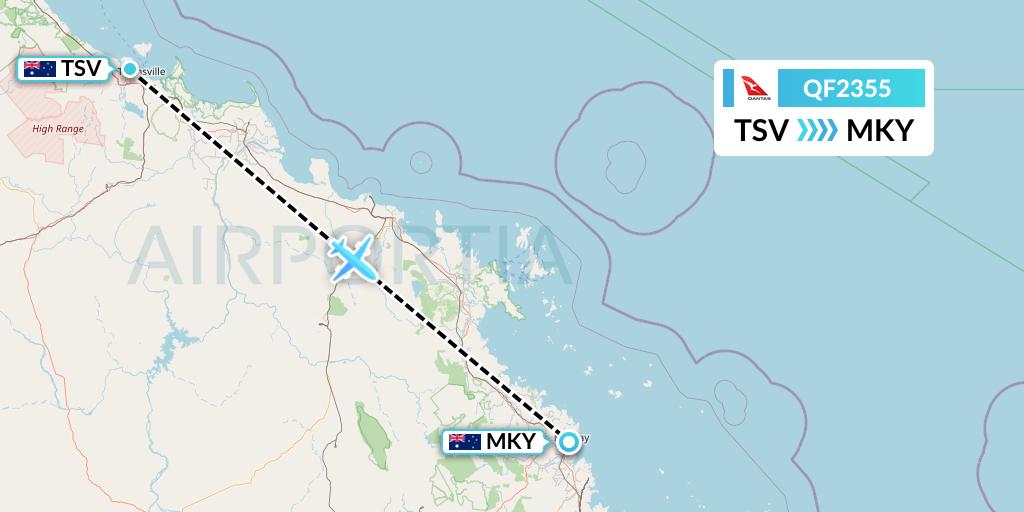 QF2355 Qantas Flight Map: Townsville to Mackay