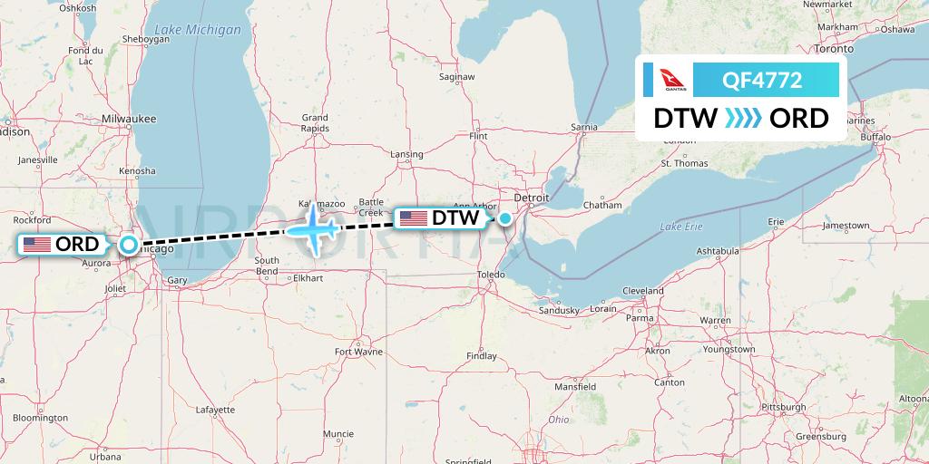 QF4772 Qantas Flight Map: Detroit to Chicago