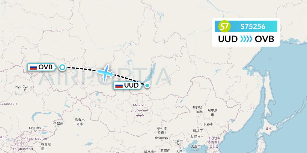 S75256 S7 Airlines Flight Map: Ulan-Ude to Novosibirsk