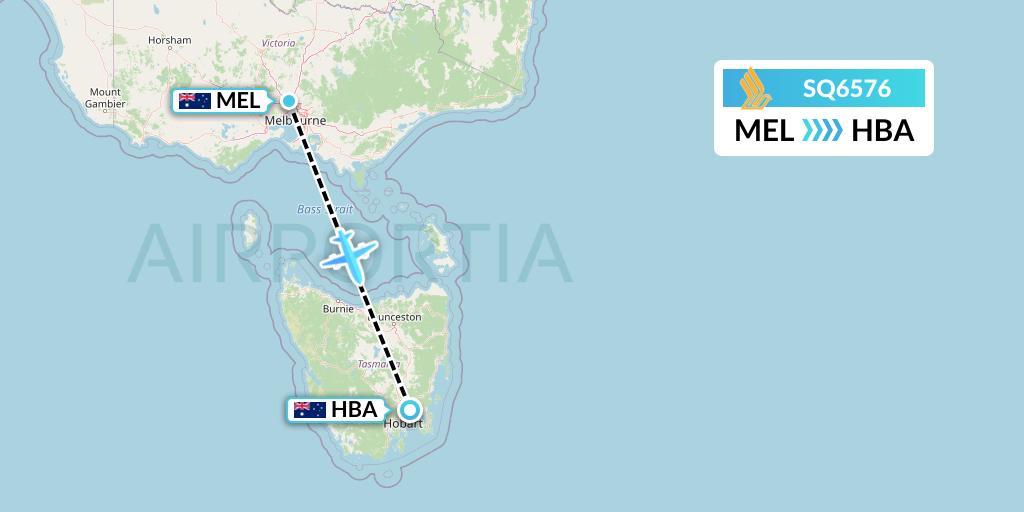 SQ6576 Singapore Airlines Flight Map: Melbourne to Hobart