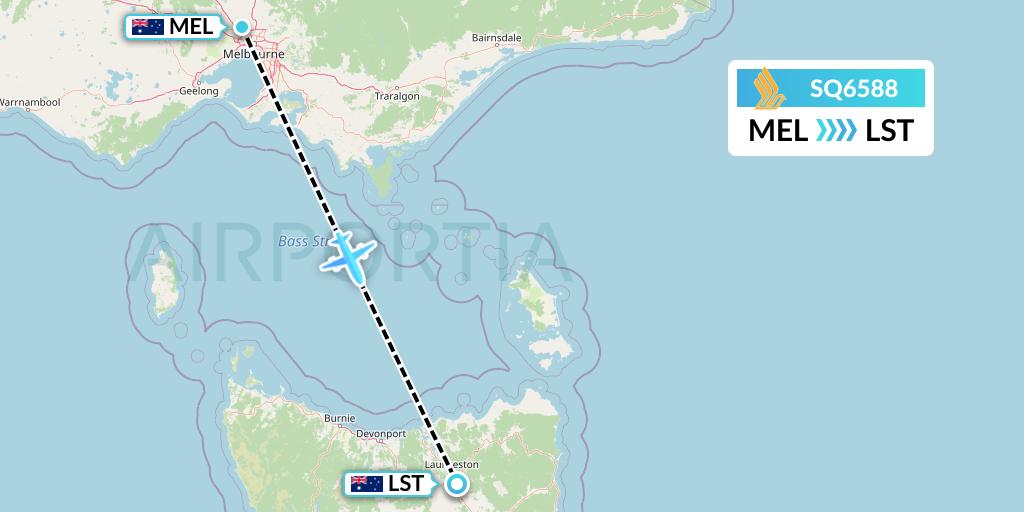 SQ6588 Singapore Airlines Flight Map: Melbourne to Launceston