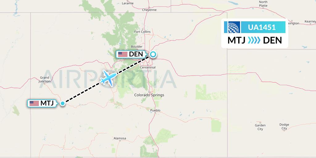 UA1451 United Airlines Flight Map: Montrose to Denver