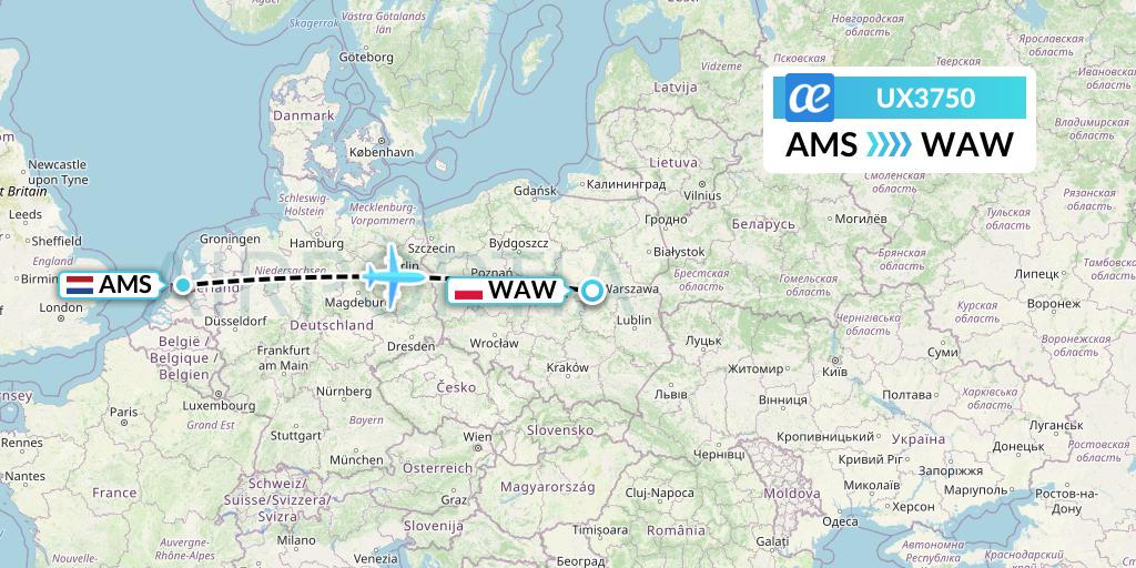 UX3750 Air Europa Flight Map: Amsterdam to Warsaw