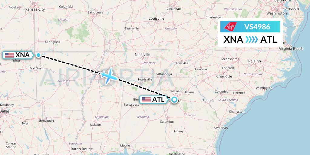 VS4986 Virgin Atlantic Airways Flight Map: Bentonville to Atlanta