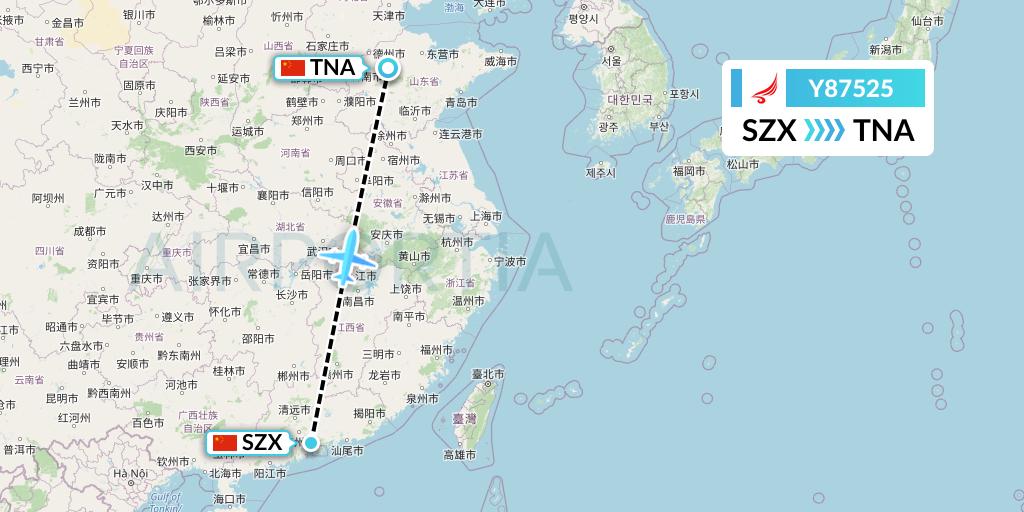 Y87525 Yangtze River Express Flight Map: Shenzhen to Jinan