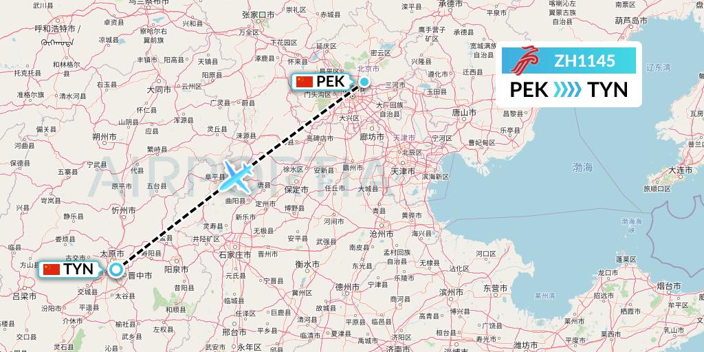 ZH1145 Shenzhen Airlines Flight Map: Beijing to Taiyuan
