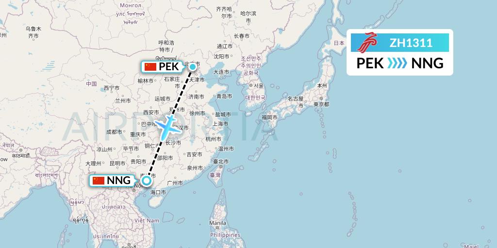 ZH1311 Shenzhen Airlines Flight Map: Beijing to Nanning
