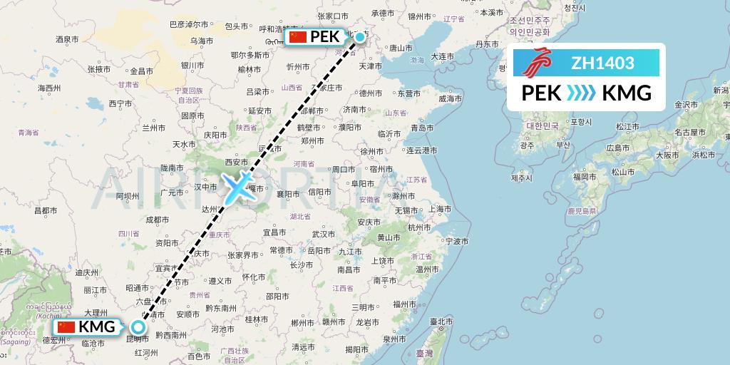 ZH1403 Shenzhen Airlines Flight Map: Beijing to Kunming