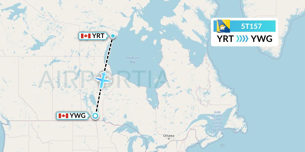 5T157 Canadian North Flight Map: Rankin Inlet to Winnipeg