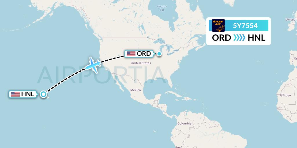 5Y7554 Atlas Air Flight Map: Chicago to Honolulu