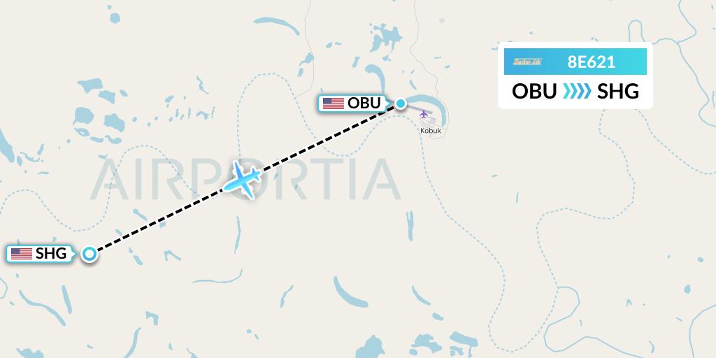 8E621 Bering Air Flight Map: Kobuk to Shungnak
