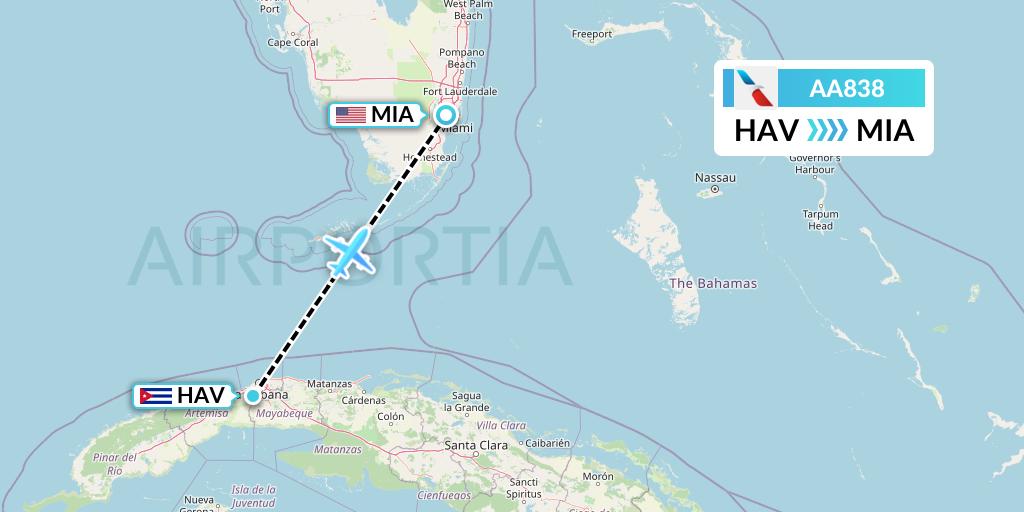 AA838 American Airlines Flight Map: Havana to Miami