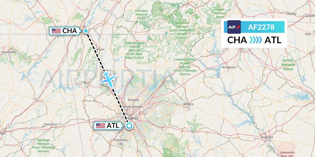 AF2278 Air France Flight Map: Chattanooga to Atlanta