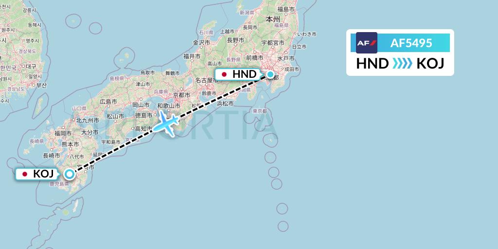 AF5495 Air France Flight Map: Tokyo to Kagoshima