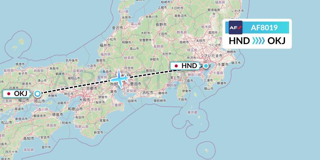 AF8019 Air France Flight Map: Tokyo to Okayama