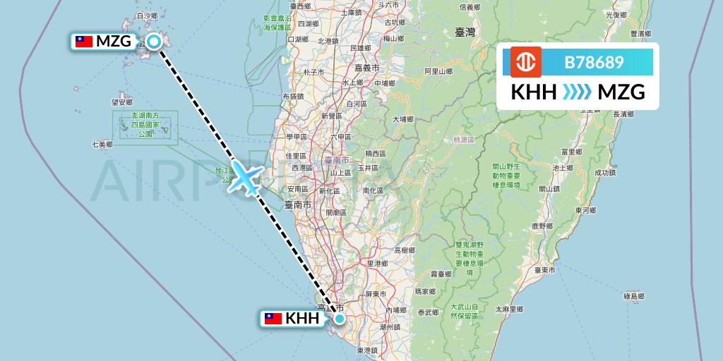 B78689 UNI Air Flight Map: Kaohsiung to Makung