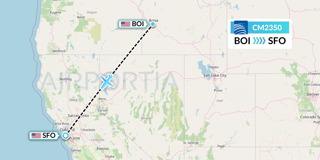 CM2350 Copa Airlines Flight Map: Boise to San Francisco