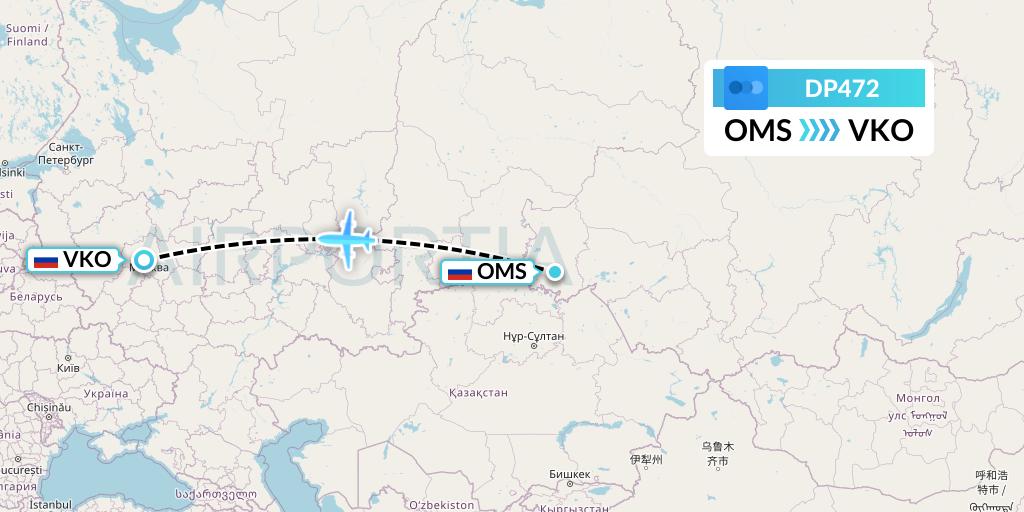 DP472 Pobeda Flight Map: Omsk to Moscow