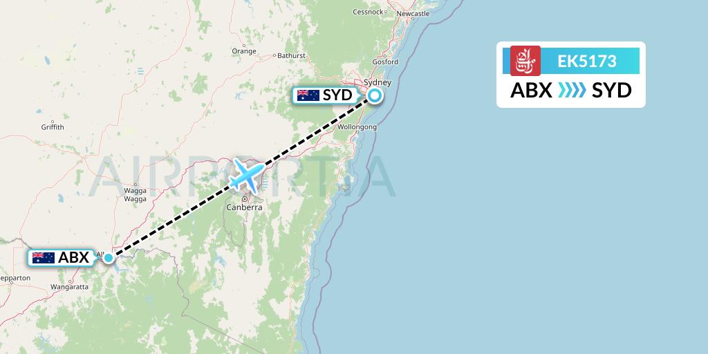 EK5173 Emirates Flight Map: Albury to Sydney