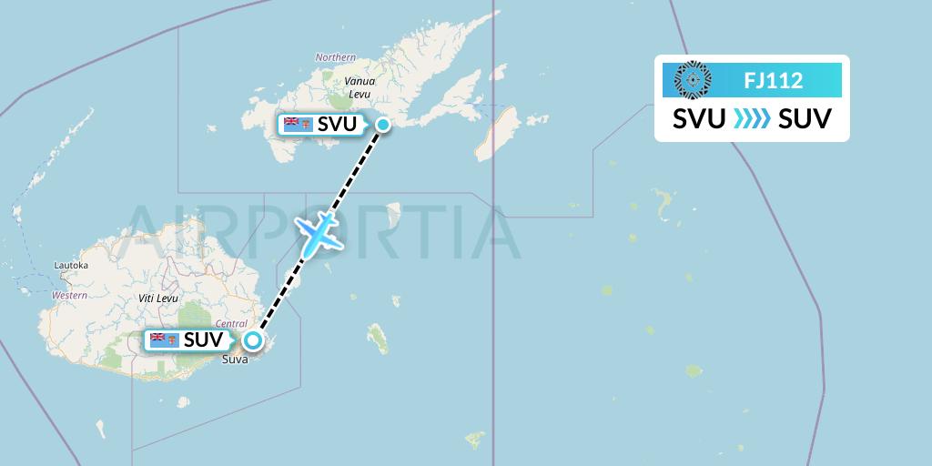 FJ112 Fiji Airways Flight Map: Savusavu to Suva