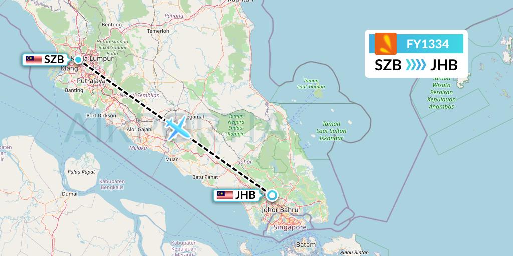 FY1334 Firefly Flight Map: Kuala Lumpur to Johor Bahru