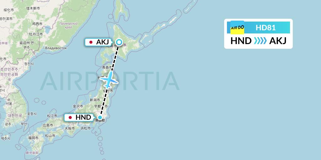 HD81 Air Do Flight Map: Tokyo to Asahikawa