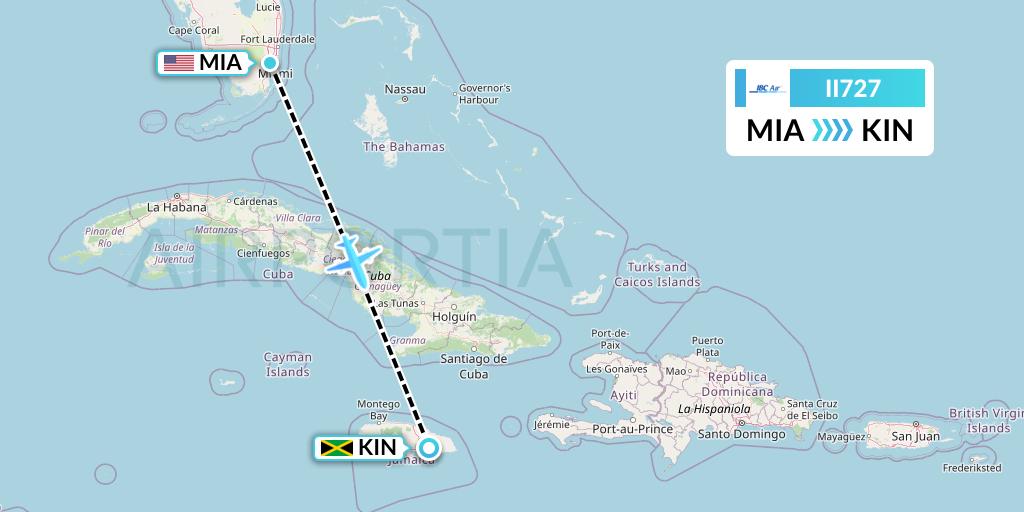 II727 IBC Airways Flight Map: Miami to Kingston