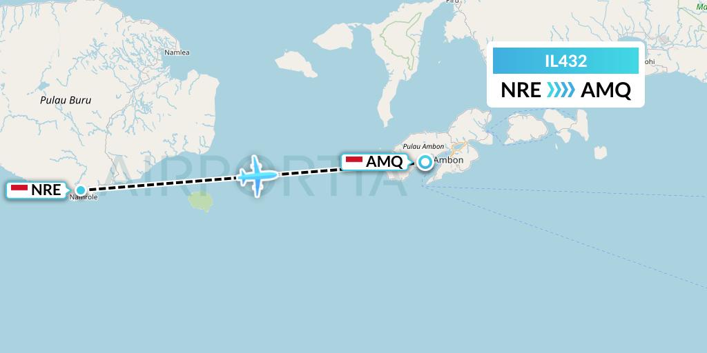 IL432 Trigana Air Service Flight Map: Namrole-Buru Island to Ambon