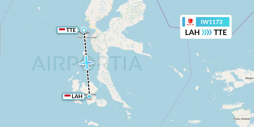 IW1173 Wings Air Flight Map: Labuha-Halmahera Island to Ternate