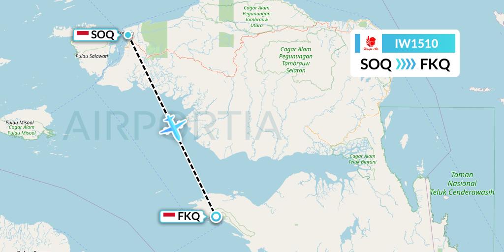 IW1510 Wings Air Flight Map: Sorong to Fakfak-Papua Island