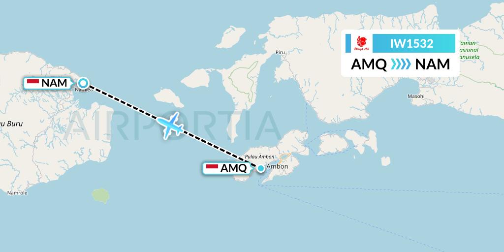 IW1532 Wings Air Flight Map: Ambon to Namlea-Buru Island