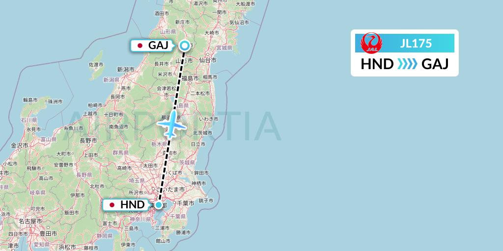 JL175 Japan Airlines Flight Map: Tokyo to Yamagata
