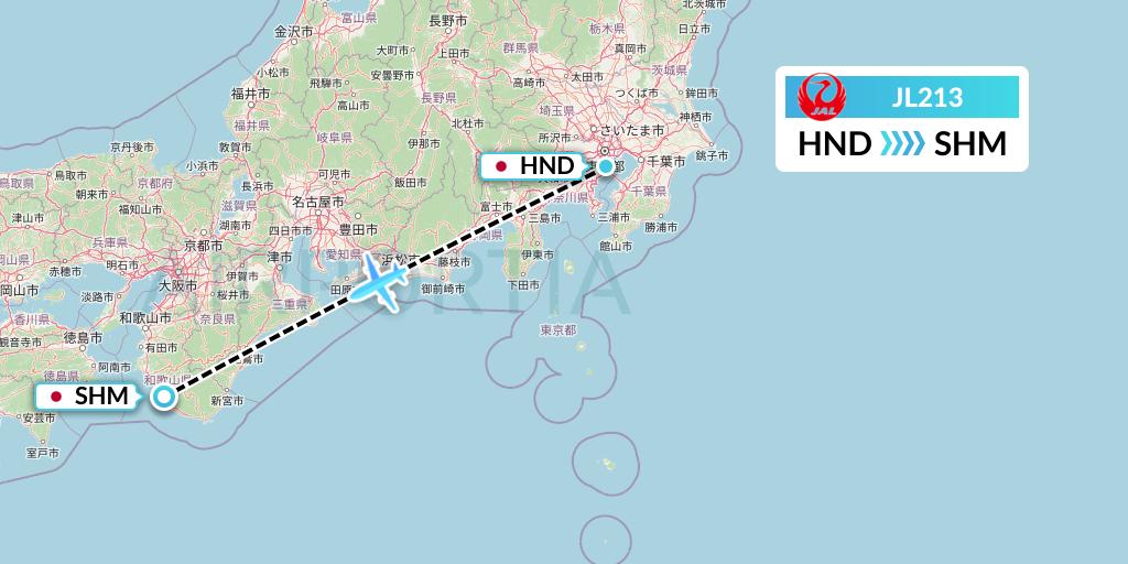 JL213 Japan Airlines Flight Map: Tokyo to Nanki Shirahama