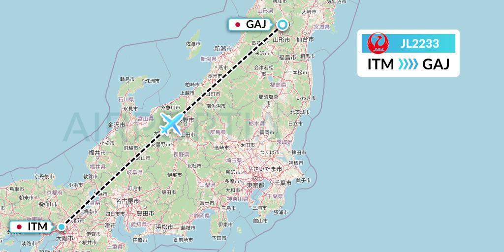 JL2233 Japan Airlines Flight Map: Osaka to Yamagata
