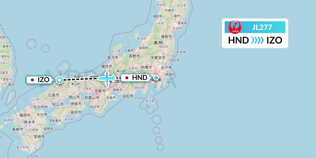 JL277 Japan Airlines Flight Map: Tokyo to Izumo
