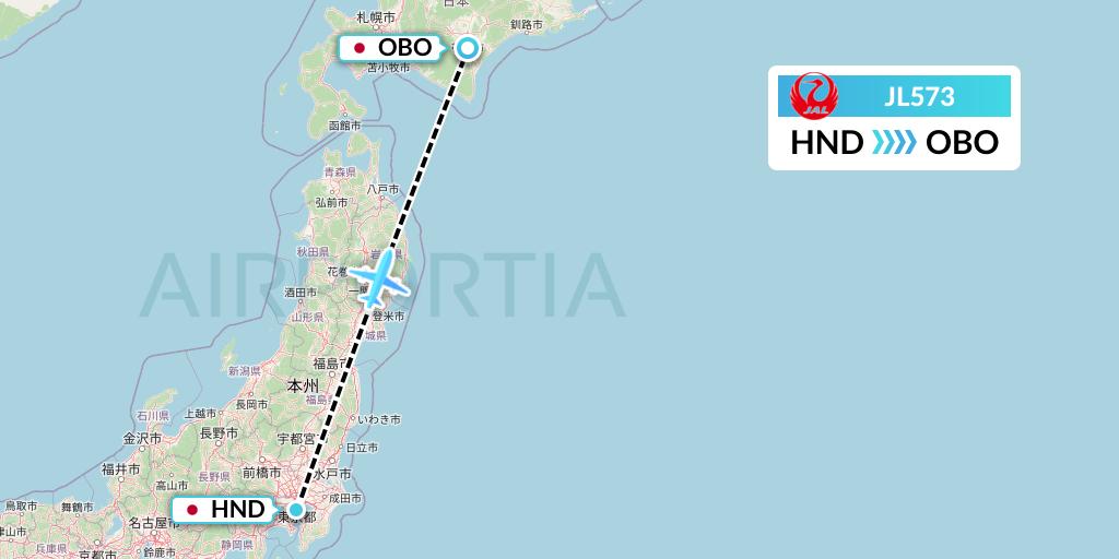 JL573 Japan Airlines Flight Map: Tokyo to Obihiro