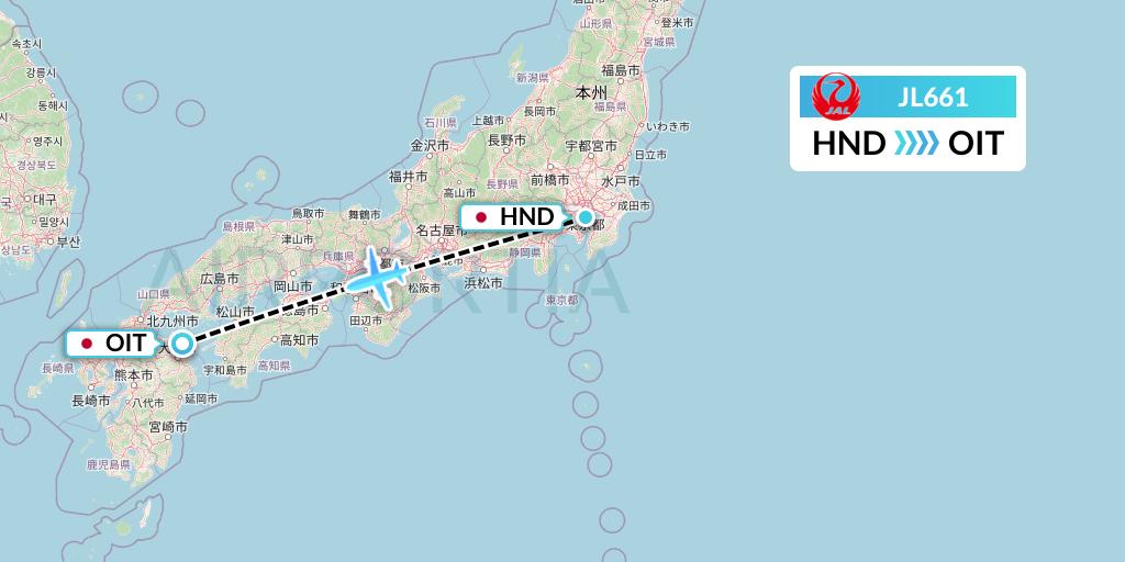 JL661 Japan Airlines Flight Map: Tokyo to Oita