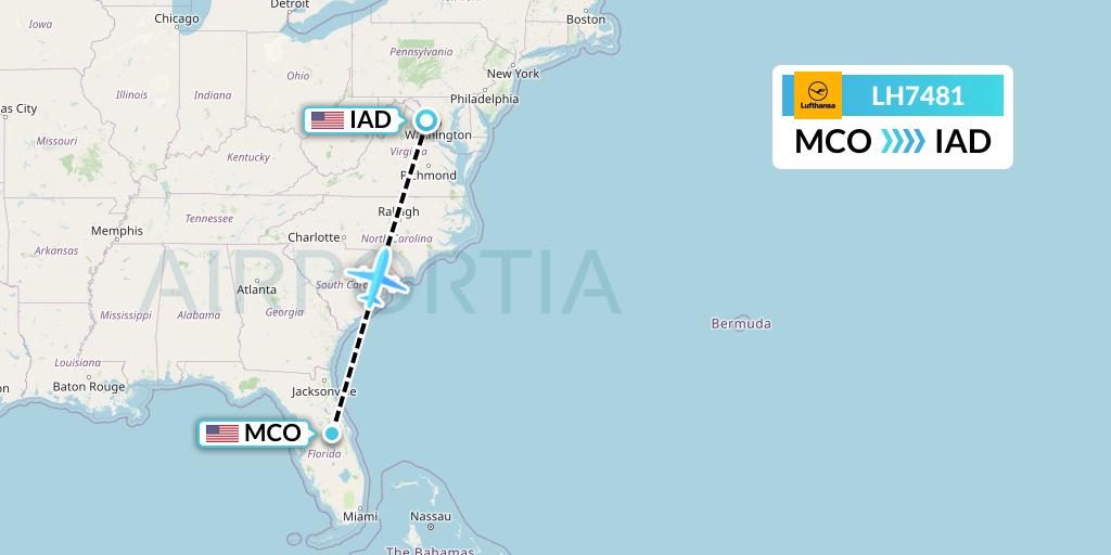 LH7481 Lufthansa Flight Map: Orlando to Washington