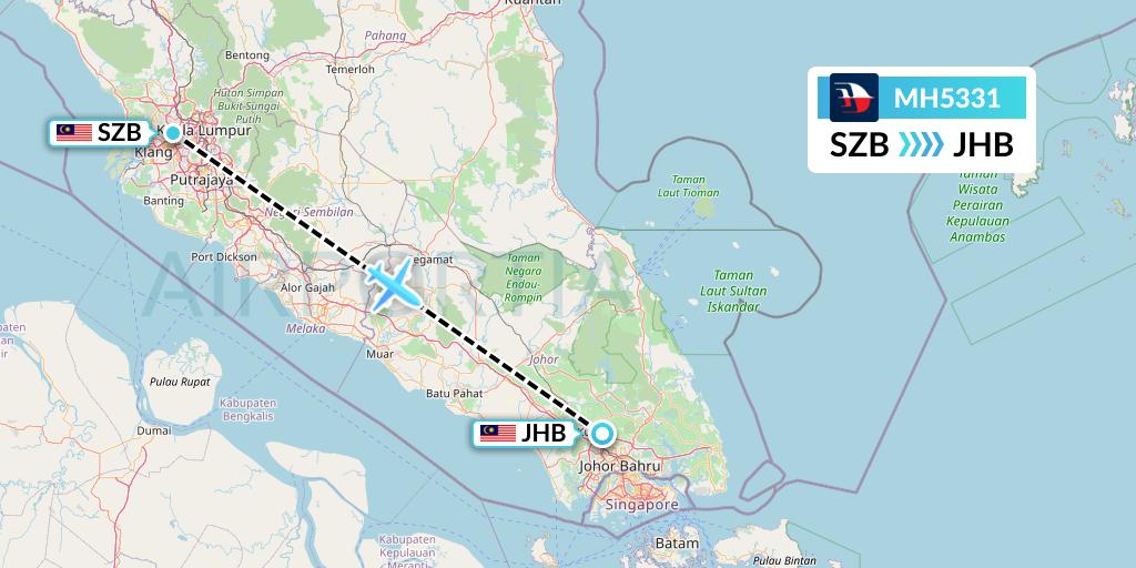 MH5331 Malaysia Airlines Flight Map: Kuala Lumpur to Johor Bahru