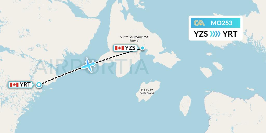 MO253 Calm Air Flight Map: Coral Harbour to Rankin Inlet