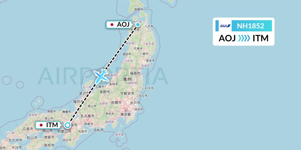NH1852 All Nippon Airways Flight Map: Aomori to Osaka