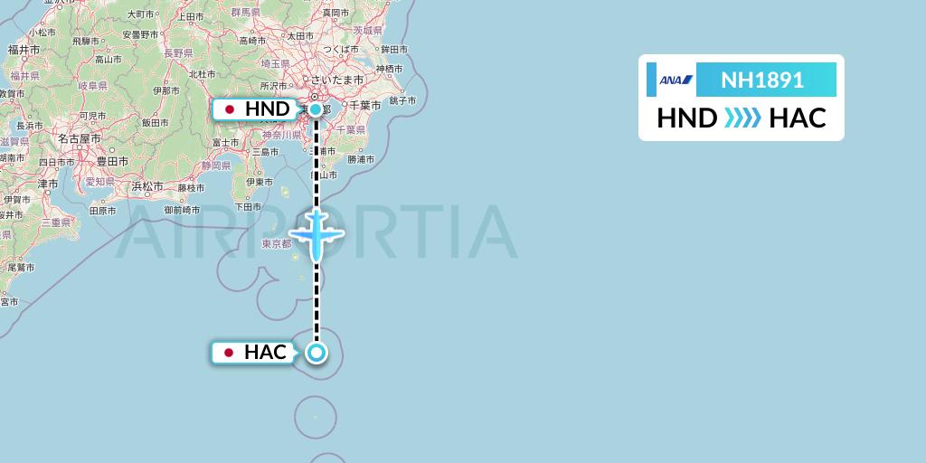 NH1891 All Nippon Airways Flight Map: Tokyo to Hachijojima