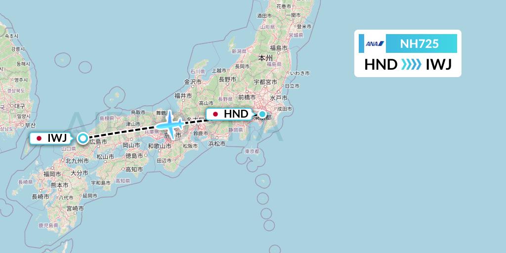 NH725 All Nippon Airways Flight Map: Tokyo to Masuda